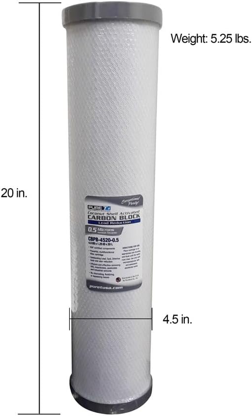 PureT CBPB Lead Reduction Water Filter - NSF Certified - Carbon Block Lead Reduction Filter (.5 u Micron Rated) (4.5" x 20")