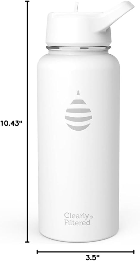 Clearly Filtered Water Bottle | Removes 200+ Contaminants, Double-Wall Insulated Stainless Steel, BPA/BPS Free, Phthalate Free, Filters Flouride Lead Chlorine (32oz, White)