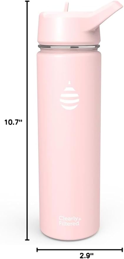 Clearly Filtered Water Bottle | Removes 200+ Contaminants, Double-Wall Insulated Stainless Steel, BPA/BPS Free, Phthalate Free, Filters Flouride Lead Chlorine (20oz, Blush)