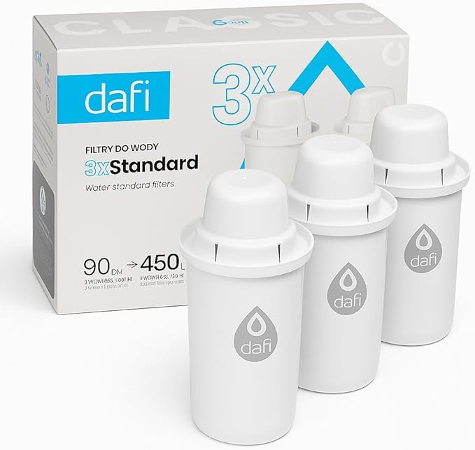 Dafi Standard Water Filter for Pitcher 3-Pack - Compatible with Brita - Filter Replacement Pod with Activated Carbon - Lasts to 135 Days - Drinking Water Filtration System Enhances Purity - BPA-Free