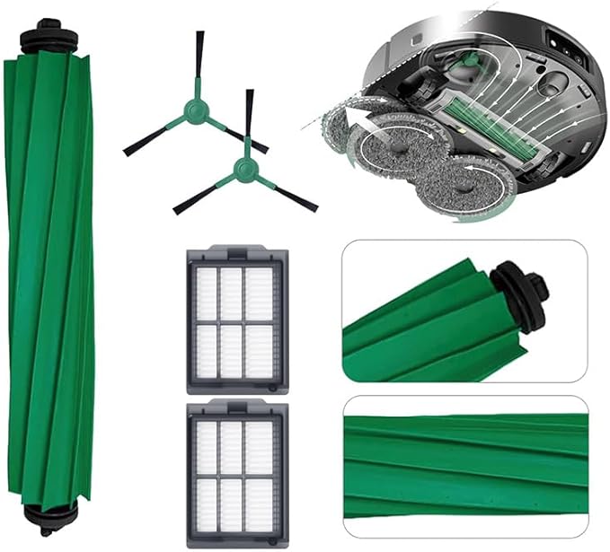 ANBOO Replacement Parts Compatible with iRobot Roomba Plus 405 505 Combo Vacuum Cleaner,1 Roller Brush, 4 Hepa Filters, 4 Side Brushes, 1 Cleaning Brush