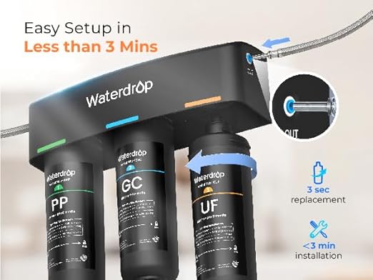 Waterdrop TSB-UF 0.01 μm Ultra Filtration Under Sink Water Filter System, 9 Layer Under Sink Water Filtration System, Reduces Chlorine, Fluoride, Taste and Odor, with A Separate Faucet, Quick Change