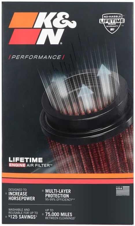 K&N Engine Air Filter: Reusable, Clean Every 75,000 Miles, Washable, Premium, Replacement Car Air Filter: Compabible with 2018-2022 Hyundai (i130N, Veloster N, Kona N), E-0642