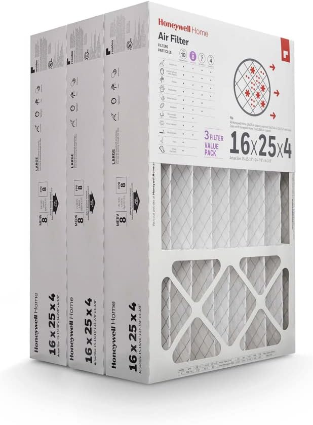Honeywell Home 16x25x4 MERV 8, AC Furnace Air Filter, 3 PACK (CF408F1625-3PKAM) (Actual Dimensions: 15.63 x 24.75 x 4.38 in.)