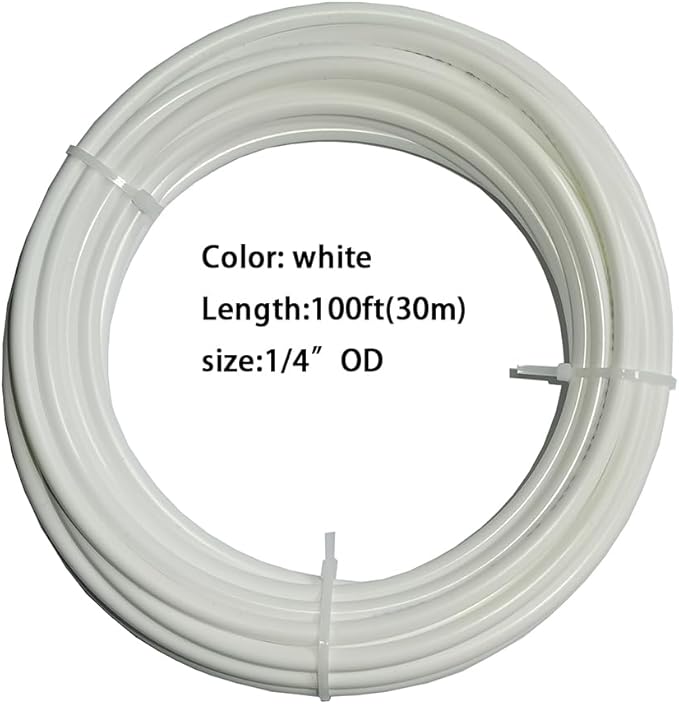 1/4 Inch Water Line, NSF Certified RO Tubing & Refrigerator Water Line - Polyethylene (PE) Flexible Tube for Ice Maker, Under Sink Filter, Reverse Osmosis System - 100 Ft White
