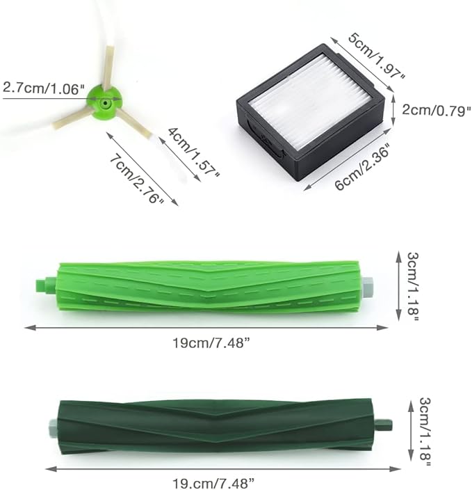 Replacement Parts for iRobot Roomba - Multi-Surface Rubber Brushes, HEPA Filters, Edge-Sweeping Brushes - Compatible with i Series (i3/i4/i6/i7/i8), J7, E Series (E5/E6/E7) Vacuum Cleaners