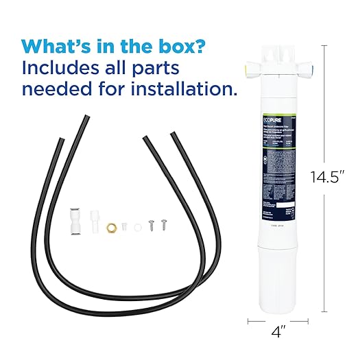 EcoPure Main Faucet Under Sink Inline Water Filtration System (EPWUFF1) | NSF Certified | Reduces Chlorine, Sediment & Cysts | No Additional Faucet Required