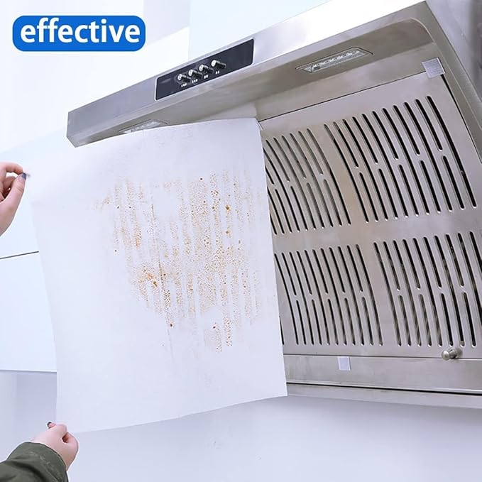 Kitchen Oil Absorbent Paper Range Hood Filter, 10Meters Long.17.7 * 394in.Range Hood Filter Paper Kitchen Oil Suction Sticker. Easy to Clean