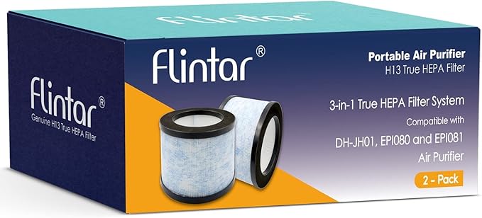 Flintar MK01 Replacement Filter, Compatible with AROEVE MK01 MK06 and Kloudi Air Purifier DH-JH01, TZ-K1, Intelabe EPI080, and Elechomes EPI081, 2-Pack