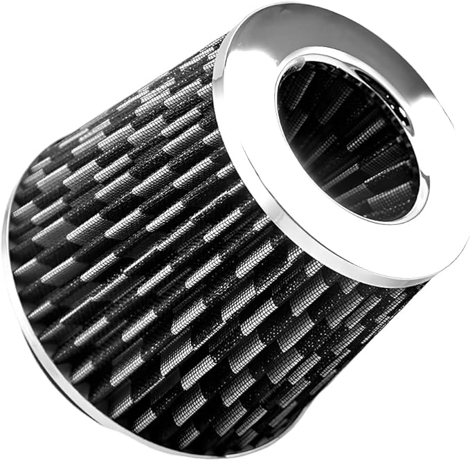 Clamp-On Car Air Intake Filter, 3 In/3.5 In/4 In Three Size High-Flow Washable Vehicle Air Cone Filter Cleaner, Round Tapered Auto Cool Cleaner Replacement, Universal Fit (Carbon Fiber Black)