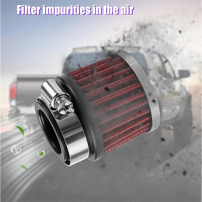 Car Air Intake Filter, 1" 25mm Inlet Valve Cold Air Intake Filter Cleaner with Adjustable Clamp, Hight Flow Performance Auto Crankcase Breather Filter Replacement, Universal Fit (Red)