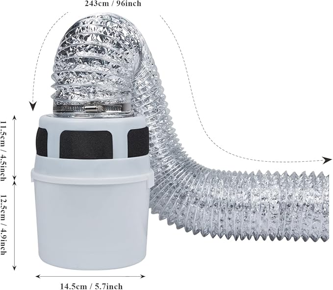 VIWINVELA 3 IN 1 Indoor Dryer Vent Kit Filter Bucket for Electric Dryer with 4-Inch by 8-Feet Proflex Duct (Silver)