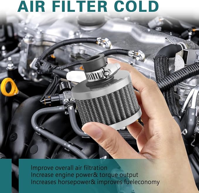 12mm Air Filter Intake Filter Breather, Valve Cover Breather, Mini Universal Motor Cone Cold Clean Air Intake Filter Turbo Vent Breather, Vehicle Engine Air Filters Suitable for Cars Motorcycles