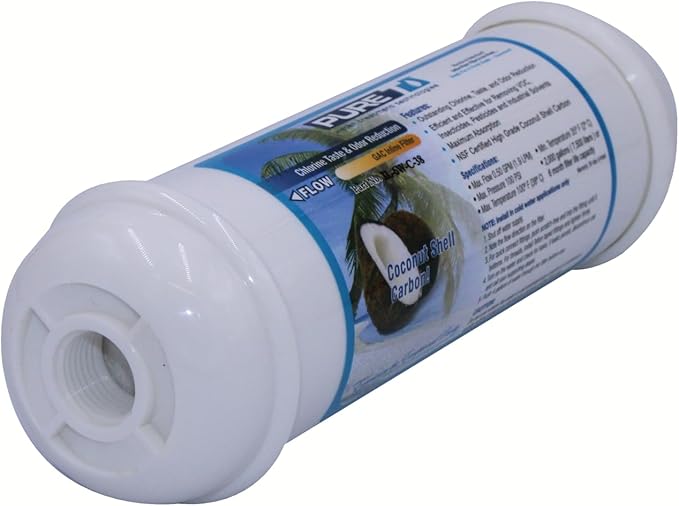 PureT Compact Inline Post-Carbon Filter 2"x6" with 3/8" NPT Threaded Connection - GAC Polishing Filter for RO Systems, Ice Makers & Refrigerators | NSF Certified | 700 Gallon Capacity | IL-6W-C-38
