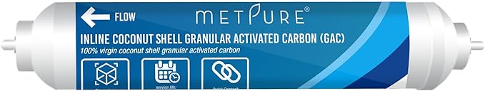 Metpure In line Water Filter 2" x 10" Coconut Shell Post Activated Carbon Water Filter Replacement with 1/4" OD Quick Connects for Inline Reverse Osmosis RO Water Filtration, Refrigerator, Ice Maker