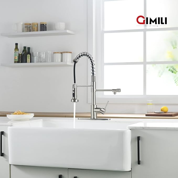 GIMILI Filter Kitchen Faucet for Water Filtration System Drinking Water Faucet 3 in1 Commercial Style Pull-Down Single Handle, Brushed Nickel,Without Water Filtration Device