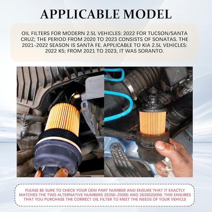 2PCS 26350-2S000 Oil Filters, Oil Filter for My Car, 263502S000 26350-2R000 Filters Includes Gasket and O-Rings, Car Accessories Compatible with Sonata 2022-2023 Tucson 2.5L Kia Sorento 2.5 L