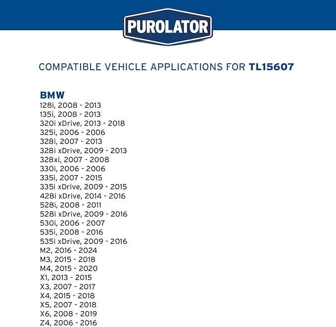 Purolator TL15607 PurolatorTECH Cartridge Oil Filter Compatible With BMW X5, X3, 328i, 328i xDrive, 335i, 535i, 535i xDrive, 320i xDrive, 528i xDrive, 528i, 325i, Z4 and X6