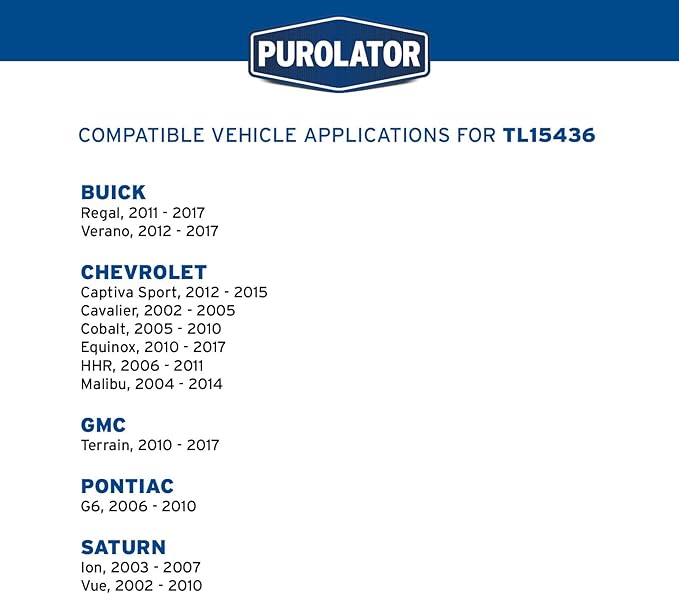 Purolator TL15436 PurolatorTECH Cartridge Oil Filter Compatible With Chevrolet Equinox, Malibu, Cobalt, HHR, Buick Verano, Saturn Ion, Vue, Regal, Pontiac G6 and GMC Terrain