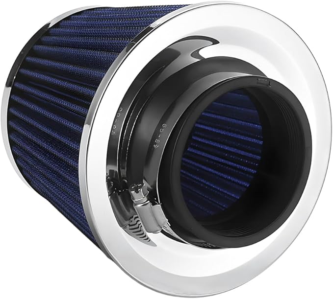 Clamp-On Car Air Intake Filter, 3 In/3.5 In/4 In Three Size High-Flow Washable Vehicle Air Cone Filter Cleaner, Round Tapered Auto Cool Cleaner Replacement, Universal Fit (Silver/Blue)