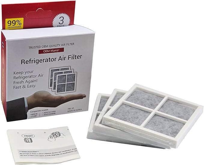 LT120F Perfect Fit No Carbon Powder 3 Pack Air Filter, 6 Month Replacement Fridge Fresh Air System - Compatible Models: LG LT120F, Kenmore Elite 469918, ADQ73214404