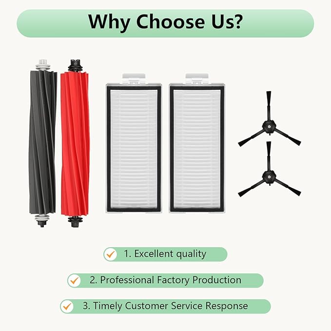 Replacement Parts Fit For Roborock Q5 Pro Q5 Pro+(Plus) Q5 Max+(Plus) Q5 DuoRoller+(Plus) Q8 Max Q8 Max+(Plus) Robot Vacuum Cleaner Accessories Kits. Dual Main Roller Brush, Washable Filter,Side Brush