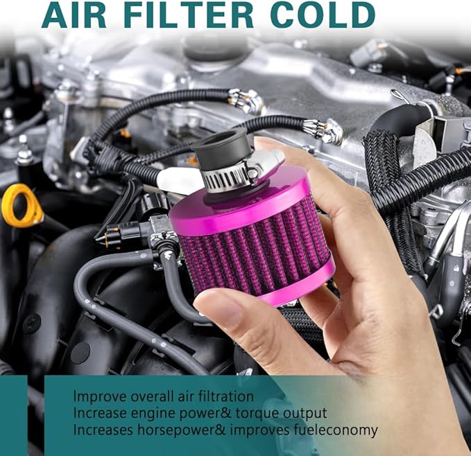 12mm Air Filter Intake Filter Breather, Valve Cover Breather, Mini Universal Motor Cone Cold Clean Air Intake Filter Turbo Vent Breather, Vehicle Engine Air Filters Suitable for Cars Motorcycles