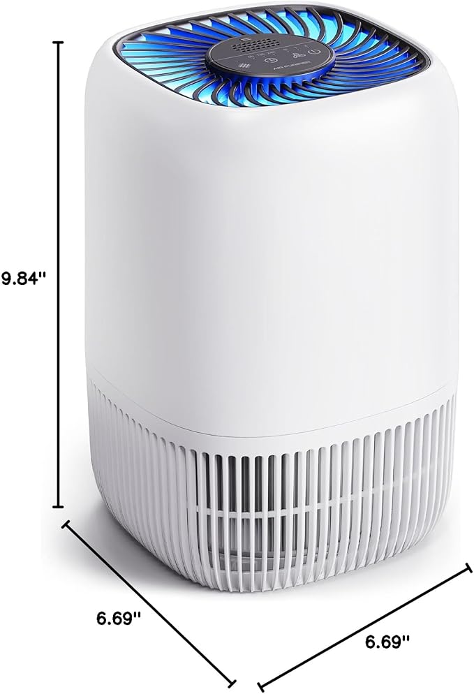 Air Purifiers for Home with H13 Quiet HEPA Filter Up to 1076 Ft² for Pet Hair, Odors, Pollen, Smoke, Compact Air Cleaner with 3 Speeds, Timer, Aroma Quiet 360°Intake Filter, White