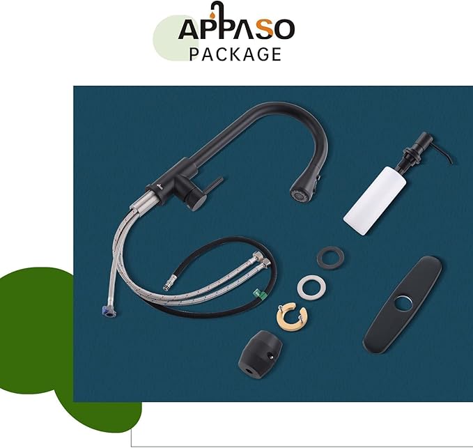 APPASO Black Kitchen Faucet with Soap Dispenser, Matte Black S304 Stainless Steel Modern Sink Faucets with Pull Down Sprayer 3 Modes, High Arc Single Handle Non Leakage, Easy to Install