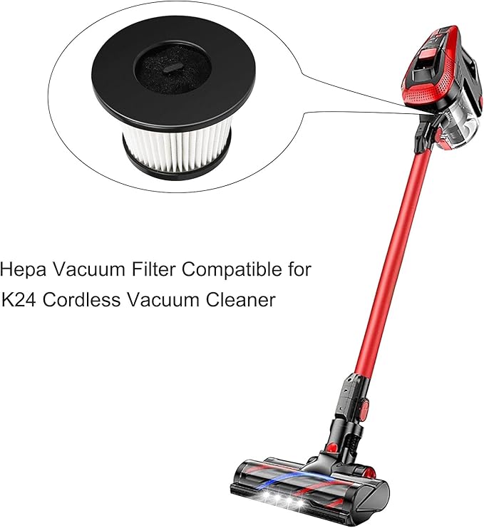 VideoPUP 4pcs Replacement HEPA Filter Washable Resuable Vacuum Dust Filters Compatible with K24 Cordless Vacuum