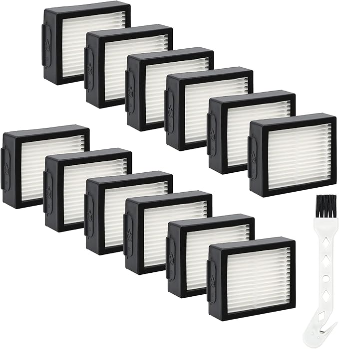 Filters Replacement for iRobot Roomba E I & J Series i7 i7+/plus i3 i3+ i4 i4+ i5 i5+ i6 i6+ i8 i8+ E5 E6 E7 Vacuum Cleaner Parts, 6 Pack High Efficiency Filters + 1 Cleaning Brush
