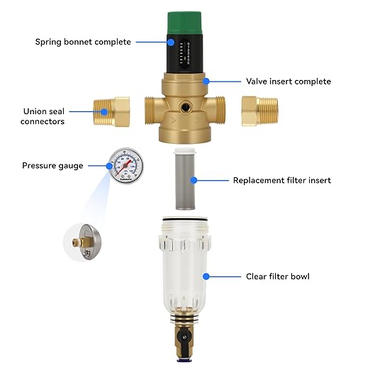Solimeta Spin Down Sediment Filter with Pressure Reducer and Pressure Gauge, 50/100 Micron Precision, 3/4" NPT
