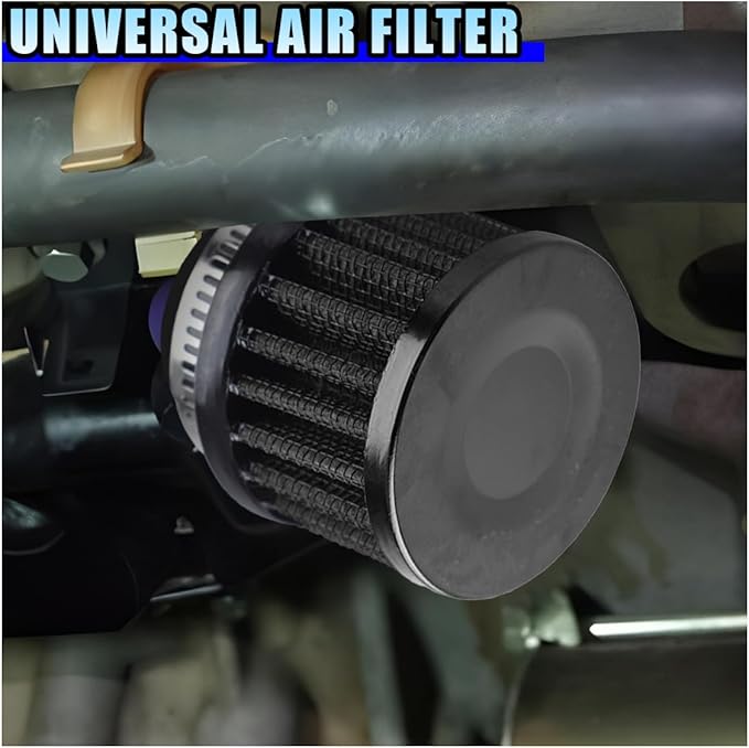 1" Car Air Intake Filter, 25mm Auto Crankcase Cold Air Filter Cleaner with Adjustable Clamp, Universal Vent Valve Cover Breather for Car, Motorcycle (Black)