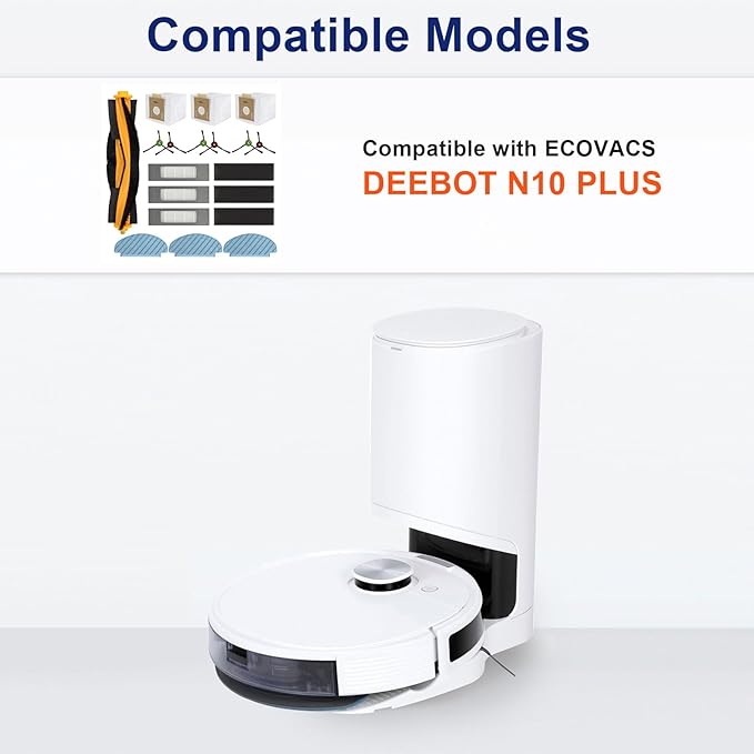 19 PCS Accessories Kit for ECOVACS DEEBOT N10 PLUS/ T9+/ N8 PRO+/ N8+/ T8AIVI+/ T8+ Robot Vacuum, Replacement Parts Main Brush, Side Brush, Filter, Mop pads, Dust Bag