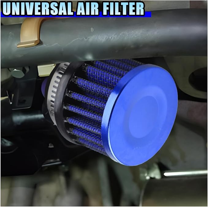 1" Car Air Intake Filter, 25mm Auto Crankcase Cold Air Filter Cleaner with Adjustable Clamp, Universal Vent Valve Cover Breather for Car, Motorcycle (Blue)