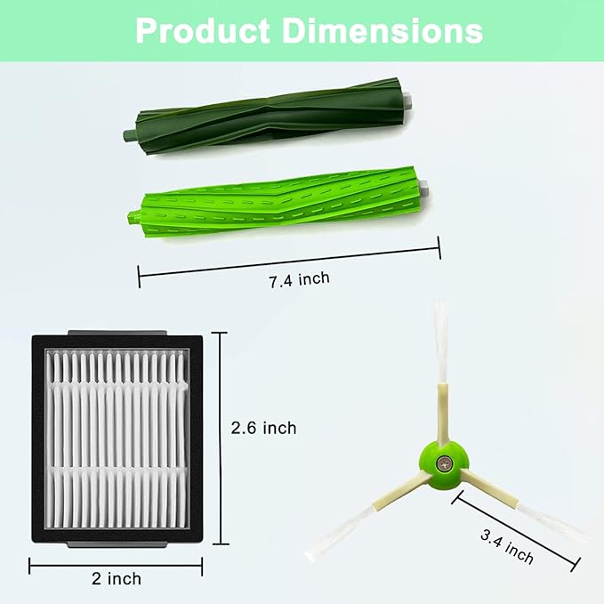 Replacement Parts Compatible for iRobot Roomba i3 i3+ i5 i5+ j5 j5+ i4 i4+ i6 i6+ i7 i7+ i8 i8+J7 /Plus E5 E6 E7 I,E &J Series Vacuum Cleaner, 1 Set Rubber Brush,8 Filters,8 Side Brushes