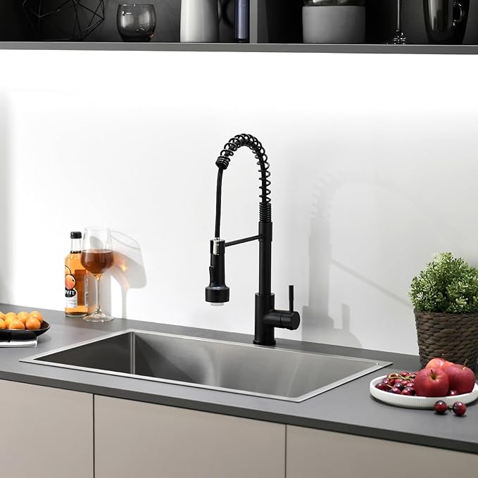GIMILI Black Kitchen Faucet with Pull Down Sprayer Single Hole Stainless Steel LED Faucet, Suitable for Farmhouses, RV, Laundry Room, Outdoor, and Campers. Llave para fregadero de cocina