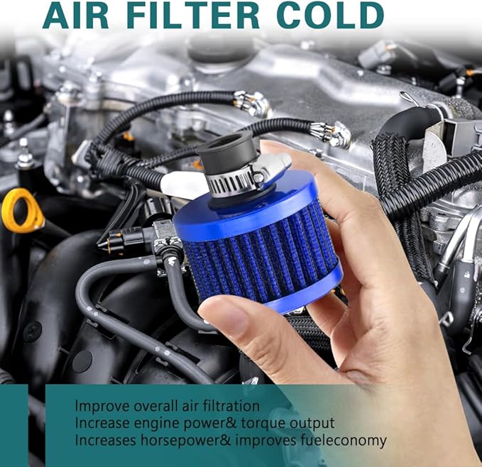 12mm Air Filter Intake Filter Breather, Valve Cover Breather, Mini Universal Motor Cone Cold Clean Air Intake Filter Turbo Vent Breather, Vehicle Engine Air Filters Suitable for Cars Motorcycles
