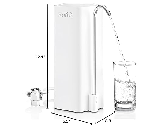 Countertop Water Filter, 8000 Gallons Alkaline Water Filtration System for Sink Faucet, Reduces 99.99% Chlorine, Heavy Metals, Bad Odor, OM-CF04 Included 1 Filter