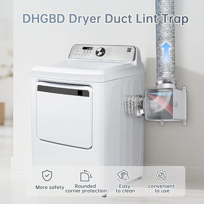 90° Dryer Lint Trap – Indoor Secondary Lint Trap for Dryer with 4" x 8FT Vent Hose, Dryer Duct Lint Trap Box & Stainless Filters, Dryer Lint Catcher for Electric & Gas Dryers(Metal)