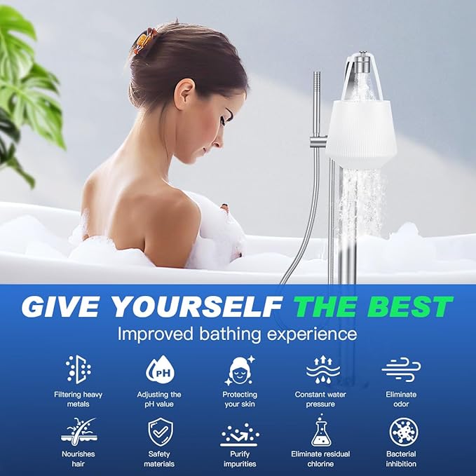 Next-Gen Bathtub & Shower Filter – Removes 96% Chlorine, Lead & Fluoride | Baby-Safe Soft Water for Sensitive Skin, Hair & Eczema Relief Softens Hard Water Bath Filter for Tub