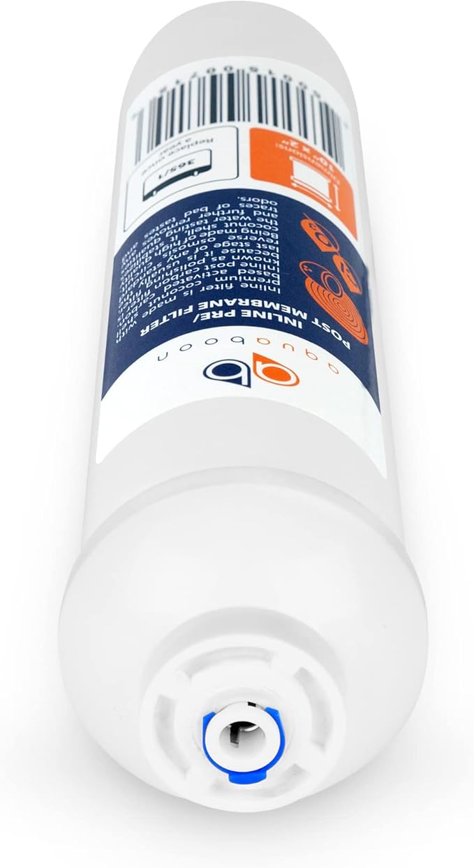 Aquaboon T33 Inline Post Activated Carbon Water Filter for Refrigerator, Ice Maker w/Quick Connect for 1/4 Water Line Compatible with ICF-10, 6-Pack
