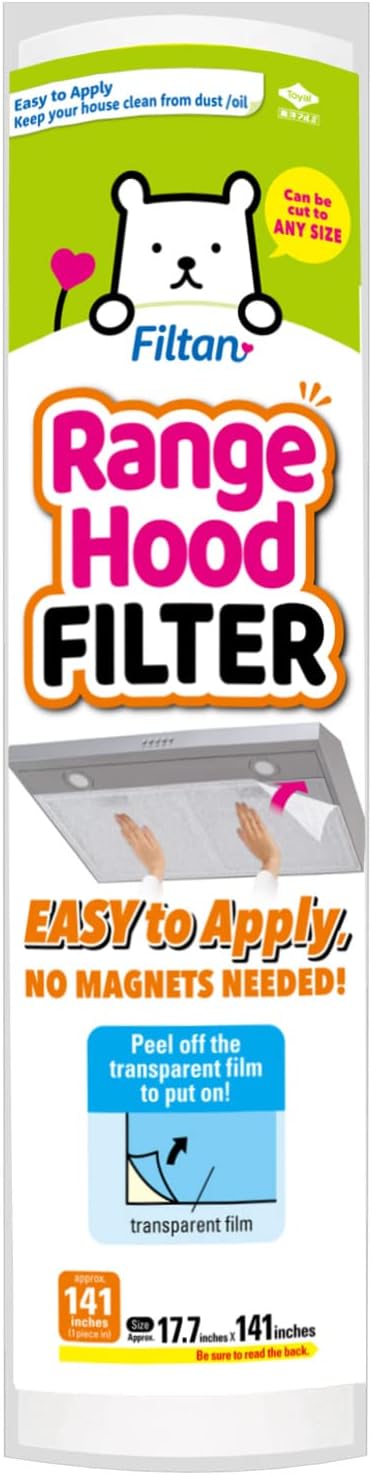 Easy Apply Range Hood Filter - Universal Size (141inches), Peel & Stick, Replaceable, FILTAN, Made in Japan
