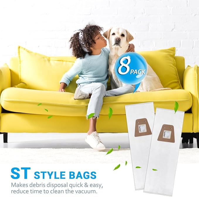 Style ST Vacuum Bags Compatible with Sanitaire Commercial Upright Vacuum Cleaner: S600 SC600 SC678 SC688 SC800 SC888 SC888J SC889 Series, Part# 63213B(8 Pack)