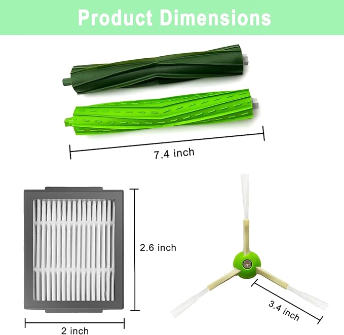 Replacement Parts for iRobot Roomba i4 i7 i7+ i3 i3+ i2 i5 i5+ j5 j5+ J7 i6 i6+ i8 +/Plus E5 E6 E7 I & E & J Series Vacuum Cleaner, 2 Set of Roller Brush & 6 Filters & 6 Side Brushes