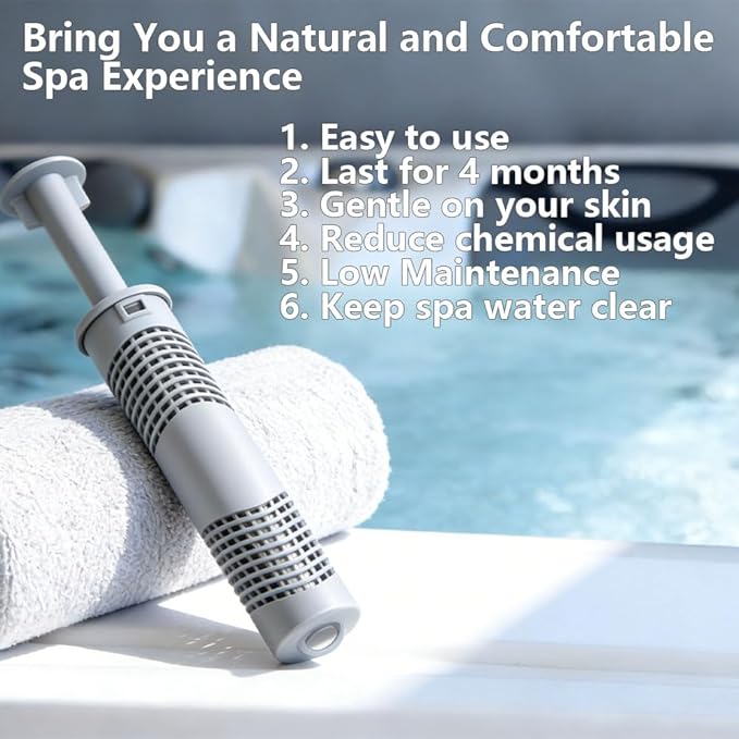 Hot Tub Silver Ion Cartridge, Silver Ion Cartridge for Hot Springs Spa, Spa Mineral Sticks for Hot Tub, Compatible with Salt System, 16-Months Fresh & Clear Water Treatment 4-Packs.