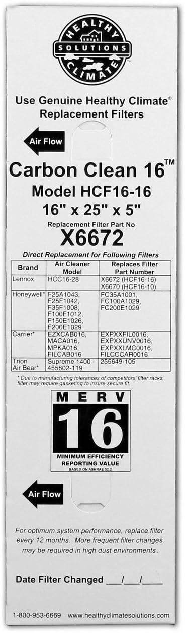 Lennox Carbon Coated X6672 Healthy Climate MERV 16 Filter (2 Pack)