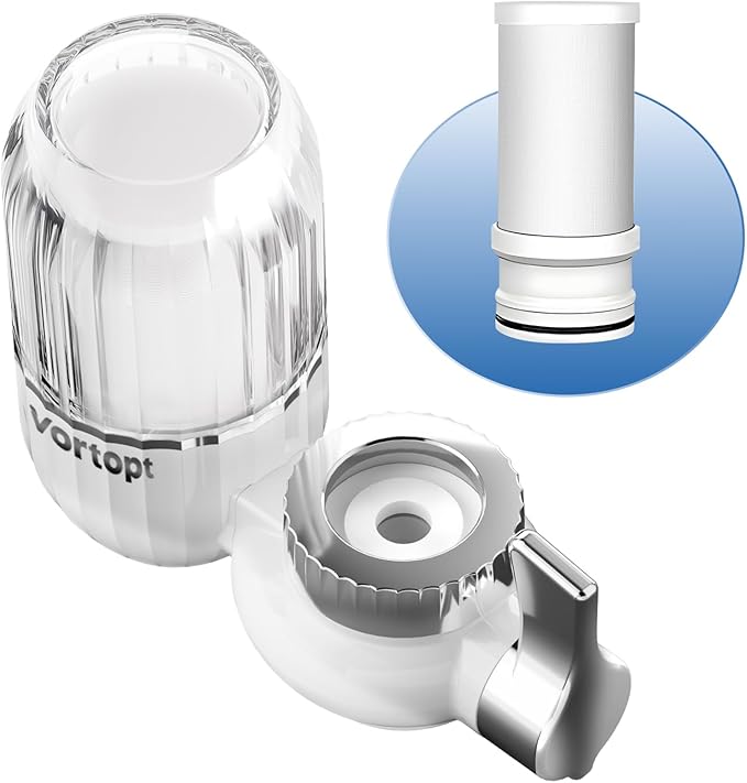 Vortopt Water Filter for Sink Faucet,Faucet Water Filter NSF Certified,400 Gallon Capacity,Activated Carbon,Reduces 99% Chlorine and Odor,3-6 Month Lifespan,T4 CTO,a filter element.