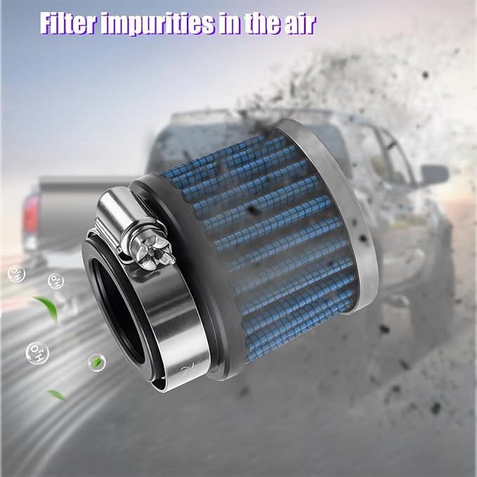 Car Air Intake Filter, 1" 25mm Inlet Valve Cold Air Intake Filter Cleaner with Adjustable Clamp, Hight Flow Performance Auto Crankcase Breather Filter Replacement, Universal Fit (Blue)