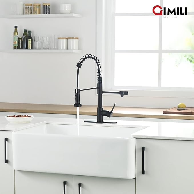 GIMILI Drinking Water Faucet 3 in1 Commercial Style Pull-Down Single Handle Filter Kitchen Faucet for Water Filtration System, Matte Black,Without Water Filtration Device